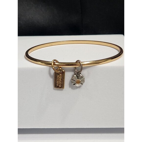 Coach Gold-tone Bangle Bracelet With Tag & Sunburst Charms - Picture 1 of 5